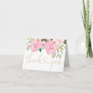 Carte De Remerciements Vert floral or rose pâle aquarelle élégant