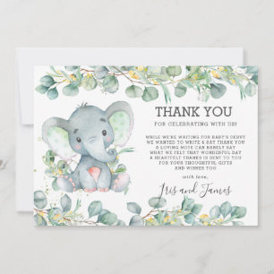 Carte De Remerciements Vert Joli Eléphant Baby shower Genre Neutre