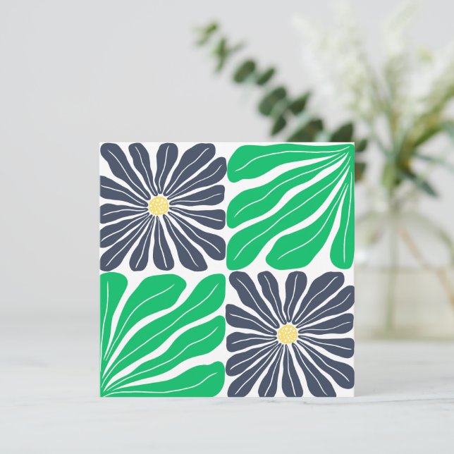 Carte De Remerciements Vert marine floral abstrait élégant (Debout devant)