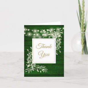 Carte De Remerciements Vert Rustique Bois Chaîne Lumières Verdure Photo