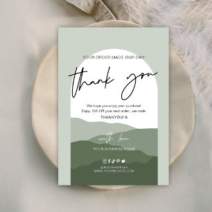 Carte De Remerciements Vert sauge Boho Arche Logo Simple Entreprise