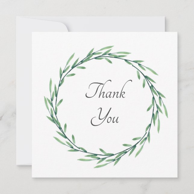 Carte De Remerciements Verte Feuille d'aquarelle (Devant)