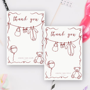 Carte De Remerciements Vêtements de bébé dessinés à la main remerciement