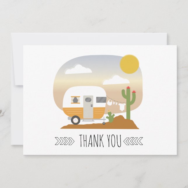 Carte De Remerciements Vêtements de camping du désert Baby shower orange (Devant)