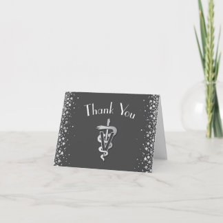 Carte De Remerciements Veterinarian Graduation Grey Silver