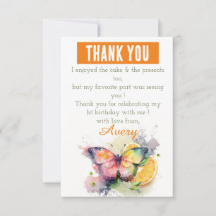 Carte De Remerciements Vibes d'été Aquarelle papillon - Anniversaire