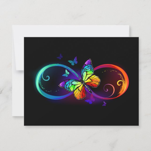Carte De Remerciements Vibrant infinity with rainbow butterfly on black (Devant)
