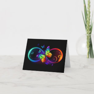 Carte De Remerciements Vibrant infinity with rainbow butterfly on black