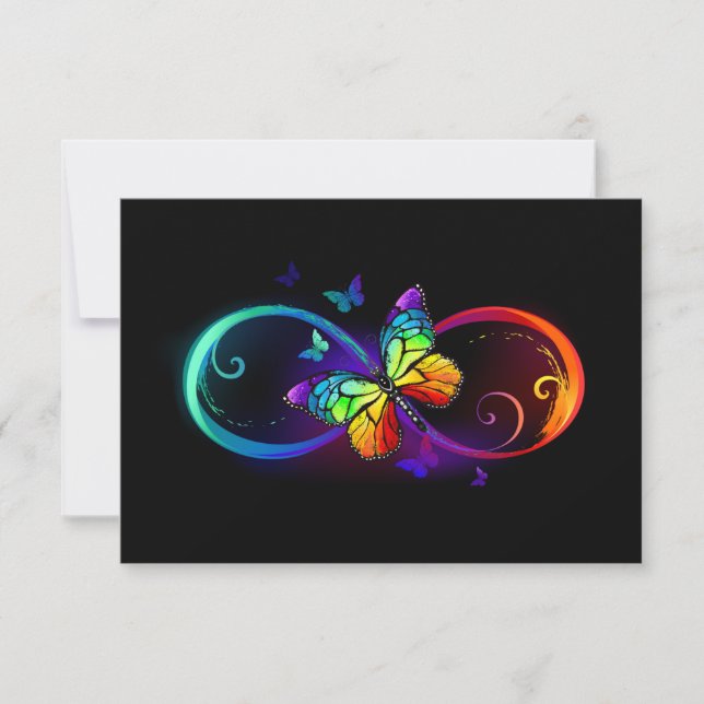 Carte De Remerciements Vibrant infinity with rainbow butterfly on black (Devant)