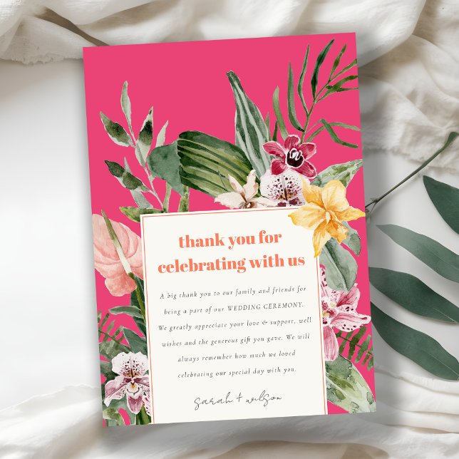 Carte De Remerciements Vibrant Magenta Blush Boho Tropical Floral Mariage (Créateur téléchargé)