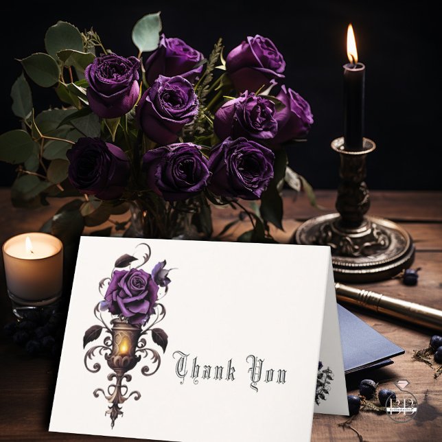 Carte De Remerciements Victorian Goth Deep Amethyst Purple Sconce Rose (Créateur téléchargé)