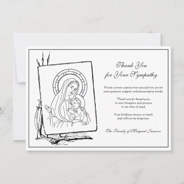 Carte De Remerciements Vierge catholique religieuse Marie Jésus-Condolenc (Devant)