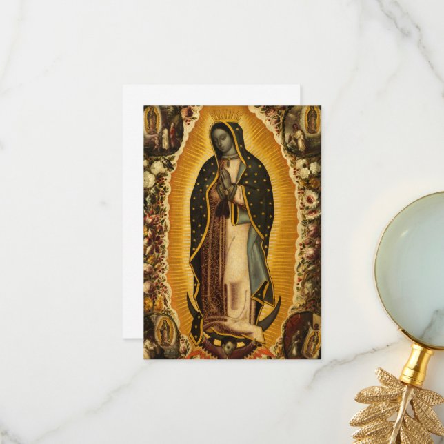 Carte De Remerciements Vierge de Guadalupe par Manuel de Arellano (Devant/Arrière en situation)