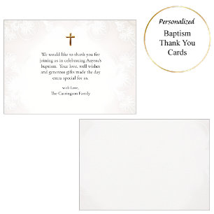 Carte De Remerciements Vierge & Enfant Cadre Orné Doré Baptême Catholique