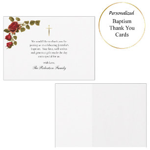 Carte De Remerciements Vierge et Enfant Baptême catholique des Roses Roug