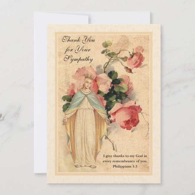 Carte De Remerciements Vierge Marie Condolence religieuse catholique (Devant)