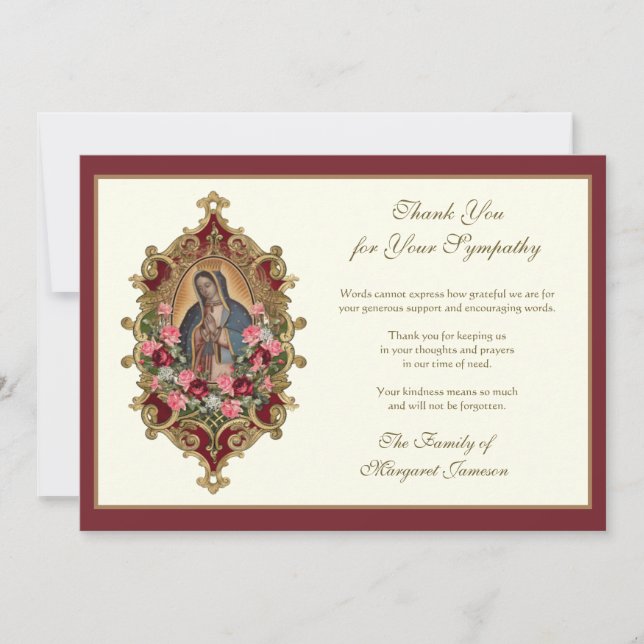 Carte De Remerciements Vierge Marie de Guadalupe Religieuse Condoléances (Devant)