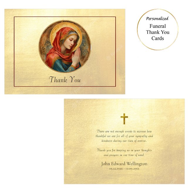 Carte De Remerciements Vierge Marie priante Funérailles catholiques romai (Créateur téléchargé)
