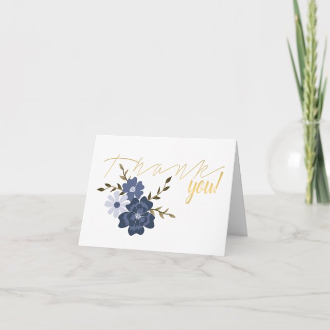 Carte De Remerciements Vignes illustrées de fleurs de vectoriels bleus (Devant)