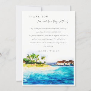 Carte De Remerciements Villa Tropical Overwater Seascape Beach Mariage