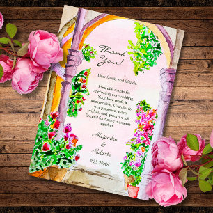 Carte De Remerciements Ville ancienne florale aquarelle colorée Mexique
