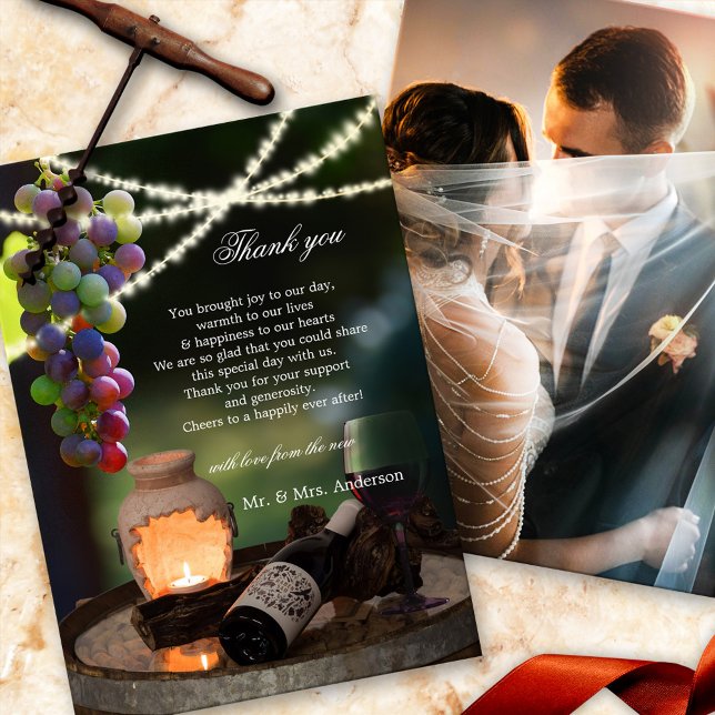 Carte De Remerciements Vin Chaîne Lumière Mariage Photo (Créateur téléchargé)