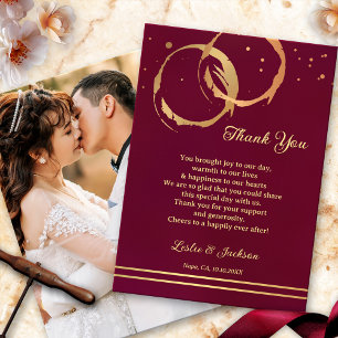 Carte De Remerciements Vin d'or Festive Mariage photo