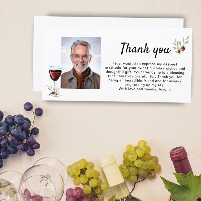 Carte De Remerciements Vin Rouge Twigs Photo Anniversaire (Créateur téléchargé)