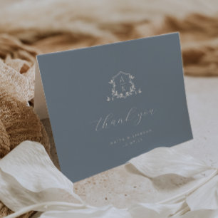 Carte De Remerciements Vins intemporels Monogram Crest Photo Mariage