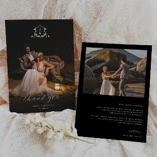 Carte De Remerciements Vins intemporels Monogram Crest Photo Mariage