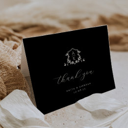 Carte De Remerciements Vins intemporels Monogram Crest Photo Mariage