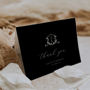 Carte De Remerciements Vins intemporels Monogram Crest Photo Mariage