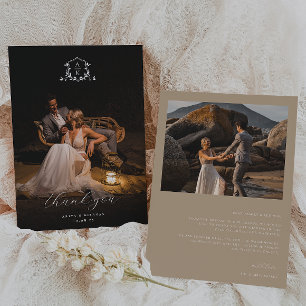 Carte De Remerciements Vins intemporels Monogram Crest Photo Mariage