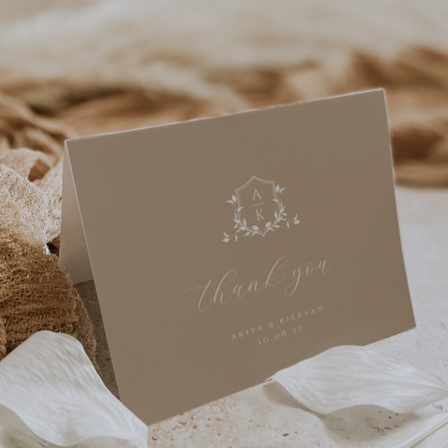 Carte De Remerciements Vins intemporels Monogram Crest Photo Mariage (Créateur téléchargé)