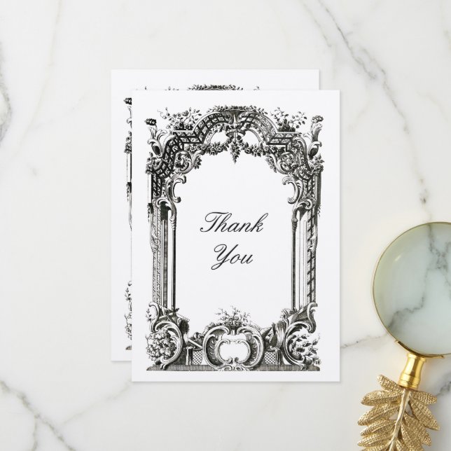 Carte De Remerciements Vintage baroque Rococo (Devant/Arrière en situation)