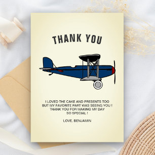 Carte De Remerciements Vintage Blue Retro Avion fête d'anniversaire
