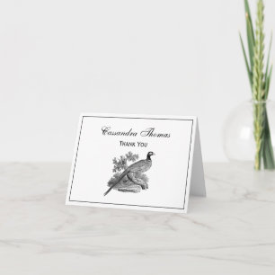 Carte De Remerciements Vintage faisan Jeu Oiseau Dessin BW