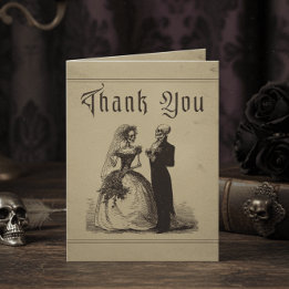 Carte De Remerciements Vintage Gothic Black Toile Couple Tan Wedding