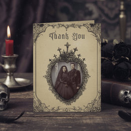 Carte De Remerciements Vintage Gothic Black Toile Photo Tan Wedding