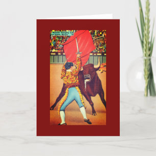 Carte De Remerciements Vintage Juarez, Mexique Matador avec Cap & Bull
