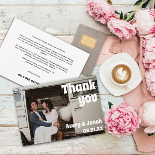 Carte De Remerciements Vintage moderne Retro Bold Typographie Mariage pho