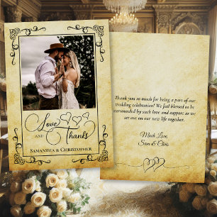 Carte De Remerciements Vintage Parchment Love Thanks Photo & Note Mariage