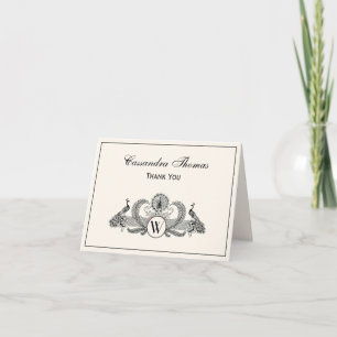 Carte De Remerciements Vintage Peacocks Monogram Ivory BG