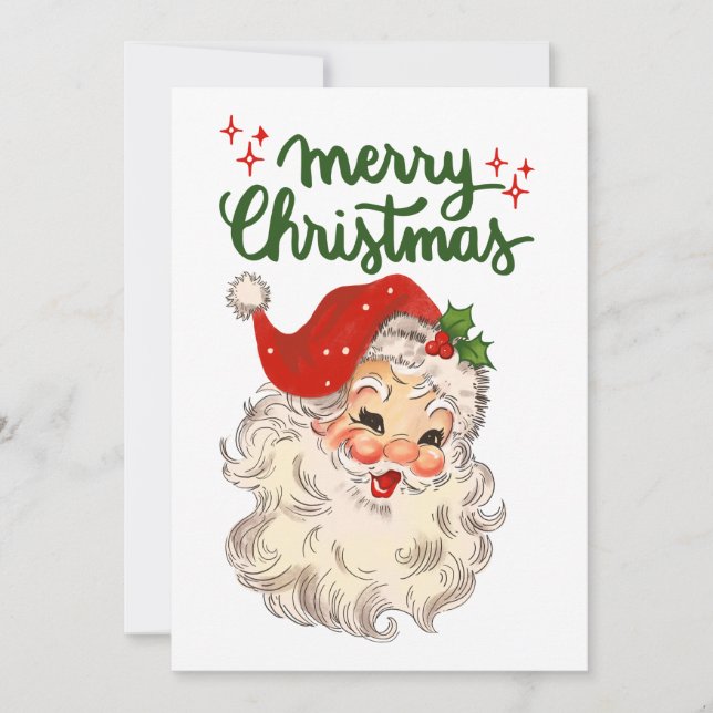 Carte De Remerciements Vintage Père Noël Joyeux Noël saint Joyeux (Devant)