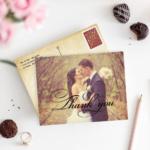 Carte De Remerciements Vintage Rustic Black Script Mariage photo