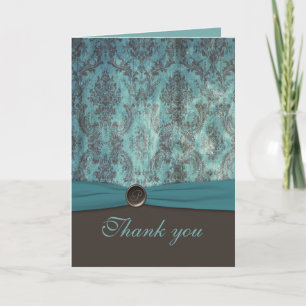 Carte de remerciements vintage Turquoise et Brown 