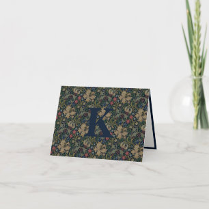 Carte De Remerciements Vintage William Morris Marine Bleu Rouge Chrysanth