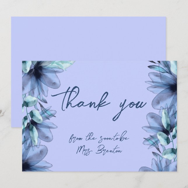 Carte De Remerciements Violet bleu floral poussiéreux (Devant / Derrière)