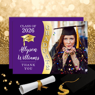 Carte De Remerciements Violet   Gold Graduate Wave Grad Casquette photo