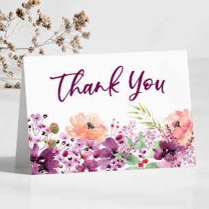 Carte De Remerciements Violet Magenta Floral Flowers Mariage